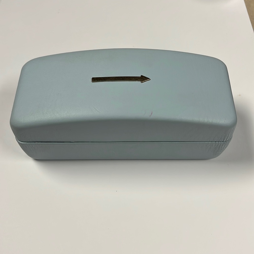 Karen Walker Light Blue Sunglasses Case with Gold Arrow Logo